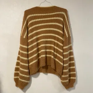 Windsor Fuzzy Striped V-Neck Sweater Women’s Large | Soft Cozy Brown Pullover thumbnail 2