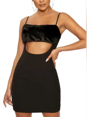 Naked Wardrobe Black Faux Fur Trim Mini Dress Sexy Date Night Club Prom Party thumbnail 6