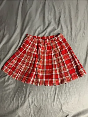 aerie Red Plaid Pleated Mini Skirt Size M thumbnail 2