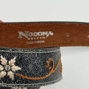 Nocona Size S Black Leather Floral Embroidered Rhinestone Western Cowgirl Belt thumbnail 4