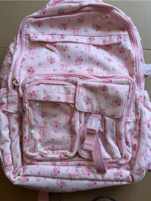 Pink Floral Women's Backpack - Charming Rose Print corduroy thumbnail 1