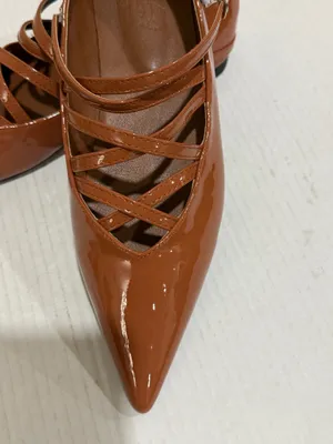 Women’s Pointed Toe Mary Jane Flats Brown Patent Crisscross Strappy Size 41 thumbnail 15