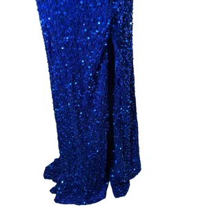 Stacees Gown Women 14 Royal‎ Blue Sequin Prom Lace Up Back Slit Train Formal NWT thumbnail 6