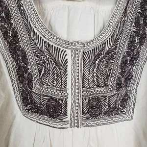 Free People Womens M Iggie Embroidered Blouse in Ivory/Black Bean NEW thumbnail 6