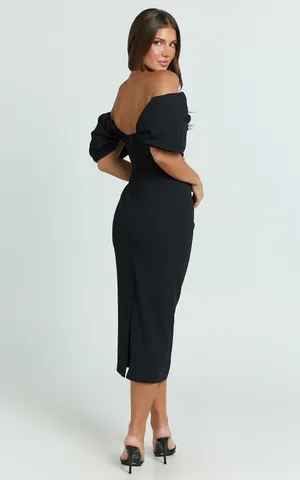 New Showpo Lohan Midi Dress Off Shoulder Puff Sleeve Size 10 MSRP $129 thumbnail 5