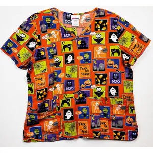 ScrubStar Halloween Scrub Top XL Ghost Pumpkin Black Cat Nurse Cotton Fun thumbnail 2