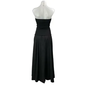 ESSE Black Strapless Tube Bandeau Sleeveless A Line Pleated Maxi Dress Size 8 thumbnail 3