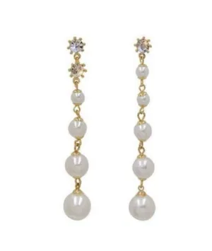 Women's Multilayer White Pearl Drop Dangle Earrings Gold thumbnail 3