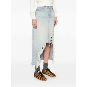 7 For All Mankind‎ Distressed Asymmetrical Denim Maxi Skirt Size 27 thumbnail 4