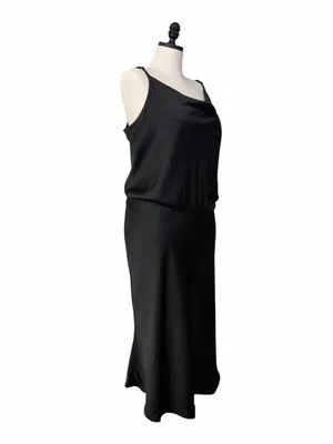 Ava and Viv Midi Dress 1X Satin Cowl Neck Adjustable Strap Black Cocktail Party thumbnail 4