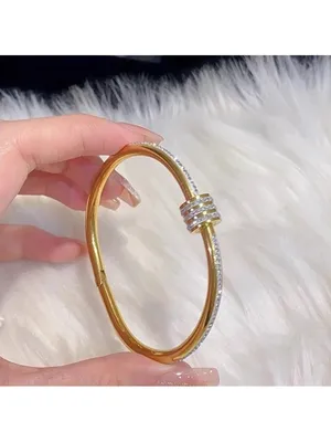 18K Gold Plated RhinestonesBangle Stainless Steel BraceletWomens Jewelry Gift thumbnail 3