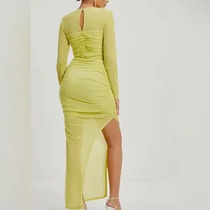 Vici Runched Lime Glitter Bodycon Maxi Long Sleeve Dress SMALL thumbnail 4