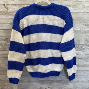 Vintage 80's‎ Toppers Womens M Sweater 100% Cotton Pullover Blue & White V-Neck thumbnail 5