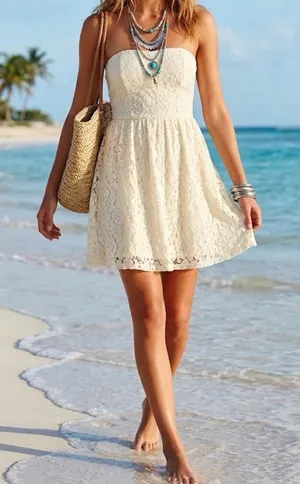 Hollister Strapless Lace Dress in Cream thumbnail 1