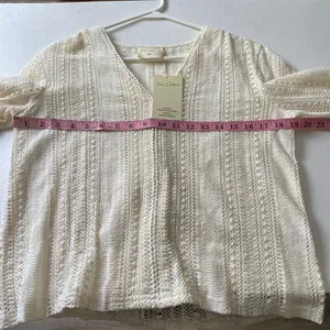 Easy Clothes Crochet Lace Boho Blouse Cream M/L NWT thumbnail 5
