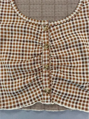 Altar'd State Brown and White Houndstooth Long Sleeve Button-Up Crop Top Medium thumbnail 2