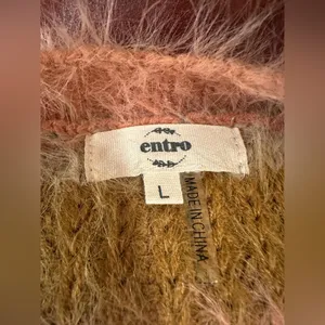 Entro Boho Glam Eyelash Knit Striped Sweater Size Large Multi-Color Fuzzy Fluffy thumbnail 8
