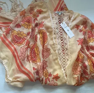 NWT Woven Heart boutique yellow floral tassel boho kimono, size XL thumbnail 1