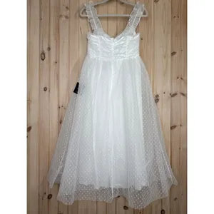 NWT Lulus Forever Celebrated White Swiss Dot Ruched Tulle Midi Dress Size M thumbnail 6