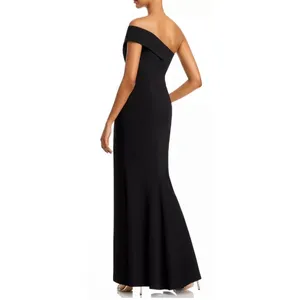 Aqua Scuba Crepe Off Shoulder Gown Size 2 in Black Side Slit‎ Back Zip NEW thumbnail 2