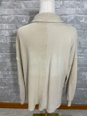 Blue B Textured Knit Frayed Button Jacket Tan thumbnail 3