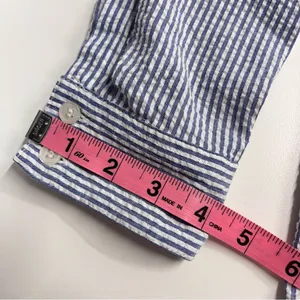 Granny‎ core button down top embroidered flowers collar blue white cotton blend thumbnail 8