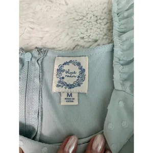 Blue Rain Francesca’s Swiss Dot Ruffle Mini Dress M Light Blue Puff Sleeve thumbnail 3