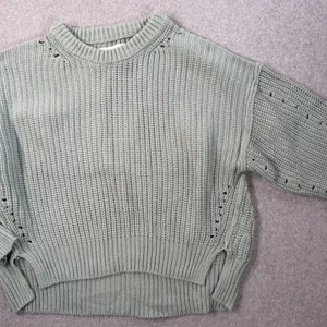 Altar'd State Women's Medium Sage Green Chunky Knit Sweater Cut Out High Low thumbnail 3