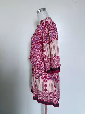 Angie Pink and Cream Printed V Neck Dress thumbnail 3
