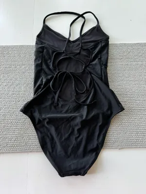 Aerie Viral Black Strappy One-Piece Swimsuit Size Medium Long thumbnail 7
