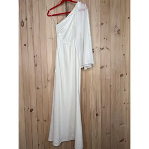 NWT Lulus Majestic Attitude White Cape Sleeve One-Shoulder Maxi Dress Wedding S thumbnail 6