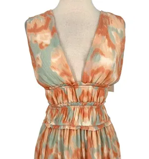 Fanco Tie Dye V-Neck Mini A-Line Dress Mint Orange Size Large NWT thumbnail 2