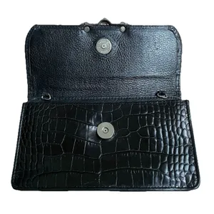 BRIGHTON Zip Around Glossy Black Croc‎ Leather Clutch Wallet thumbnail 3
