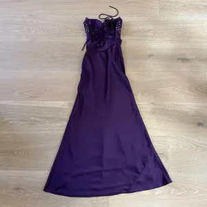 Azazie Maxi Dress Satin Beaded Valerinaire Grape Vacation Size US 0 Purple thumbnail 5