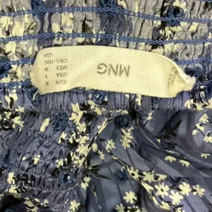 Mango MNG Blue Floral Square Neck Short Puff Sleeve Smocked Mini Shift Dress 6 thumbnail 4