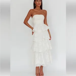 Here Comes The Sun Giavana Strapless Layered Midi Dress Floral Embossed thumbnail 4