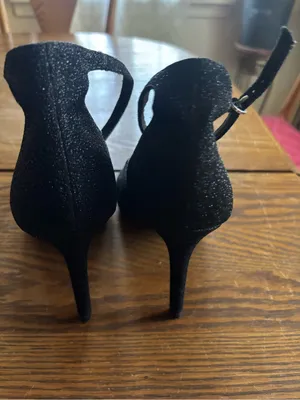 Christian Siriano Black Glitter Pointed Ankle-Strap Heels thumbnail 4