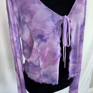Caution To The Wind Purple Mesh Blouse Tie Front Medium Cover Up Y2K 🩷 thumbnail 4