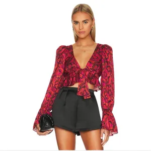 For Love & Lemons Davina Tie Front‎ Top Red S $149 thumbnail 2