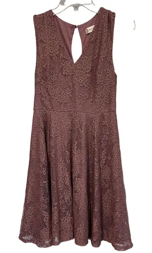 Altar'd State Dali Lace Fit and Flare Dress Pale Mauve V-Neck Keyhole Back NWT M thumbnail 1