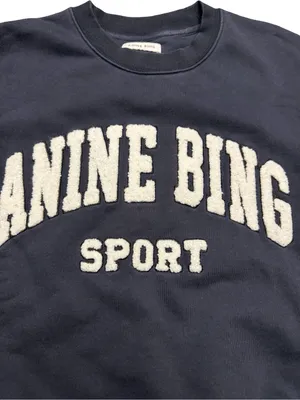 👕 ANINE BING Tyler Sport Sweatshirt Navy Terry Varsity Logo Pullover Medium 👕 thumbnail 3