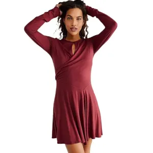 FREE PEOPLE FP BEACH Vance‎ Mini Dress in Bordeaux NWT Skater Long Sleeve thumbnail 2