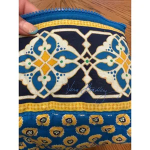 Vera Bradley Marrakesh Quilted Cotton Tote Bag Blue‎ Yellow Floral Zipper Large thumbnail 5