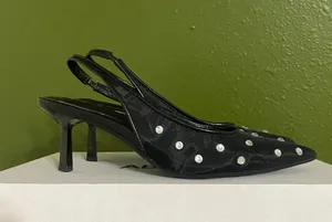 On 34th Baeley Womens Striped Knit Slingback Sandals Heels Black Size 6 thumbnail 3