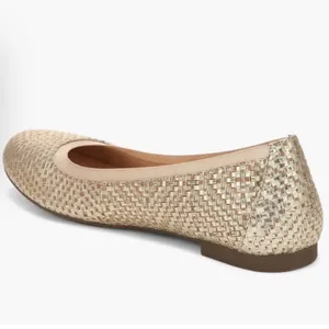 Vionic Anita Leather Lynx Woven Geo Round Toe Ballet Flat‎ Slip On Gold 6.5 thumbnail 3