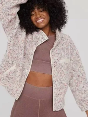 OFFLINE by Aerie Multicolor Speckled Sherpa Snap-Front Fleece Jacket, XS thumbnail 1
