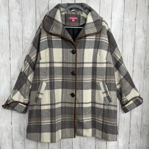 Woman Within Gray Black White Plaid Lined Button Up Winter Jacket Coat 18W thumbnail 1