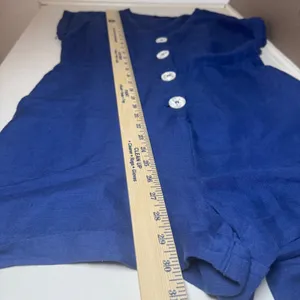 Mango MNG Basics Blue Linen Blend Button Front Romper‎ Tie Waist Women Size 4 S thumbnail 6