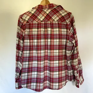 Lands'‎ End pink white checkered button down long sleeved flannel top women's M thumbnail 7