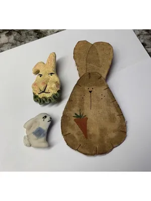 Bunny Rabbit Brooch Pin Handmade Hand Crafted Lot Of 3 Whimsical Cottagecore thumbnail 9